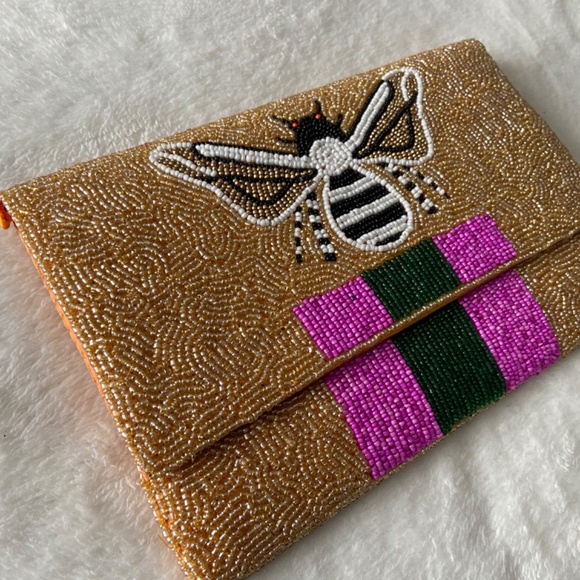 New! Golden Handmade Beaded Clutch - Picture 4 of 7